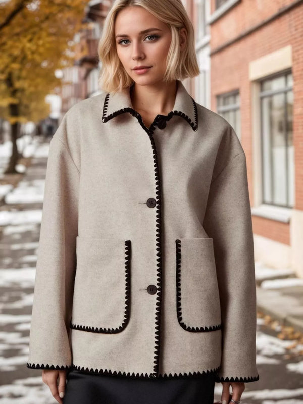 Contrast Trim Drop Shoulder Outerwear